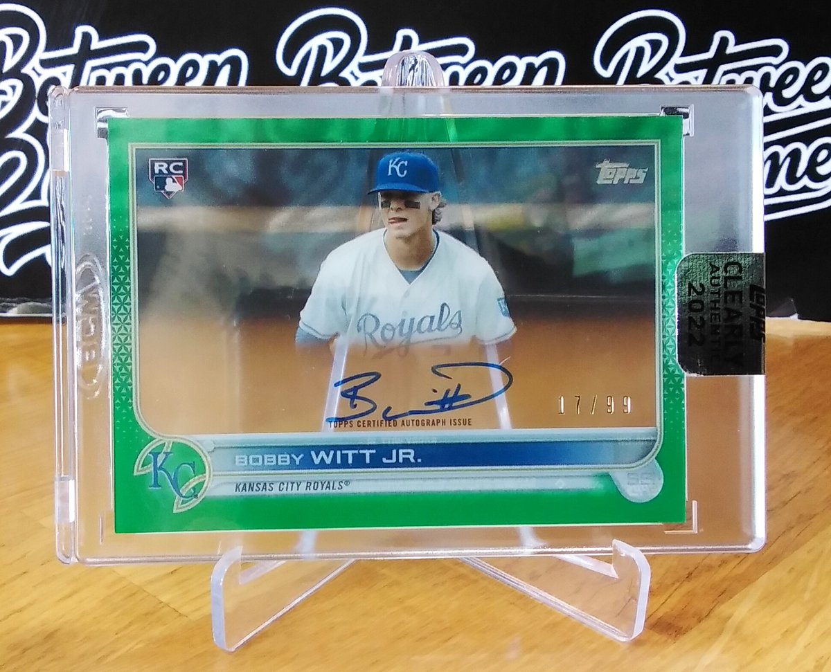 Between2Games's tweet photo. Don't sleep on Topps Clearly Authentic 2022 !
Awesome cards here!🤟⚾️
What a Hit yesterday!
Congrats to our guest!👏👏👏
Bobby Witt Jr. RC /99 Auto 🔥
#pulloftheweek #topps #toppsbaseballcards #toppsbaseball #kansascityroyals #bobbywittjr #clearlyauthentic https://t.co/lI7wGz9898