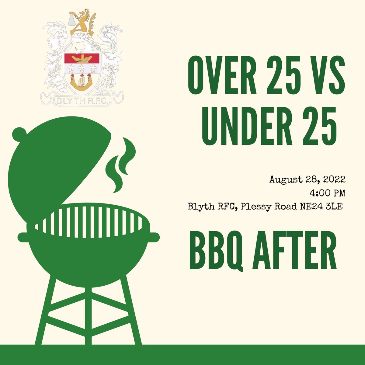 Blyth_RFC's tweet photo. If you love Rugby and BBQs come on down.

All over 25s and under 25s welcome.

4pm KO @Blyth_RFC 

#BRFC #sunsoutbunsout https://t.co/sKm2ZDglTc