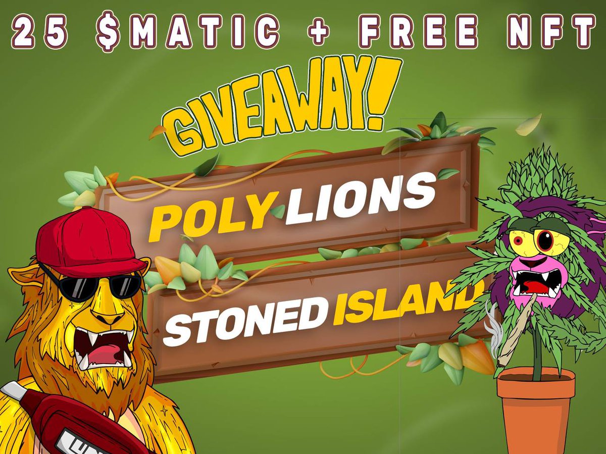 📣 COMPETITION 📣

For your chance to win:

🌿 1 x Stoned Island NFT
🦁 1 x 25 $MATIC

Complete the following:

1️⃣ - Follow both <a href="/StonedIslandNFT/">Stoned Island🪴</a> and @PolyLions 
2️⃣ - Join both:
discord.com/invite/Wd5Ev4A…
discord.gg/gPNFgfFaYb
3️⃣ - Like and Retweet 🔄

GOOD LUCK! ❤️