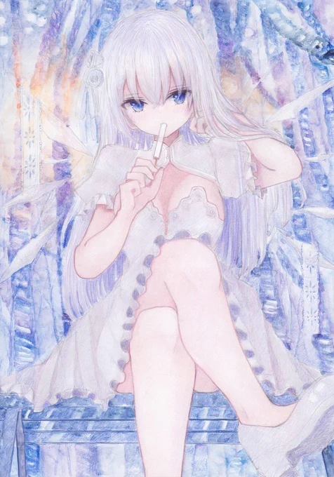 氷の少女 #オリジナル #アナログ #色鉛筆 #透明水彩  