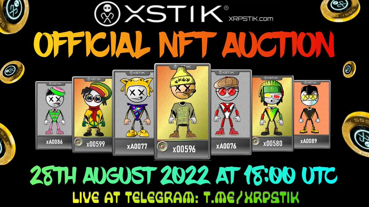 xrpstik's tweet photo. 👑NFT AUCTION TIME!

#xSTIK bi-weekly Auctions continue, every other Sunday!

All #NFTs sold with $xSTIK Token 💰 DZ 6 coming!

📲28th August, Sunday 6 PM UTC. Be sure to tune in at Telegram: https://t.co/IC5BFwddHx

▪️Bob Marvin specials
▪️GEN2 cards
▪️ And more!

♻️RT &amp; JOIN! https://t.co/qkTfuHVfFL