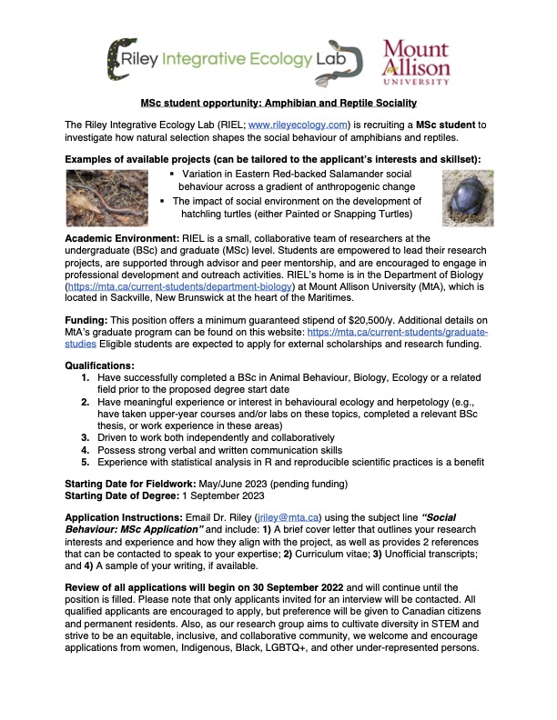 jr4science's tweet photo. A reminder that I am looking for a MSc student to join #RIEL @MTABiology!!! ๐ฉโ๐๐ฆ๐ข
There is still lots of time to apply. Submit your application by the end of this month! https://t.co/SSdL5iDsRt