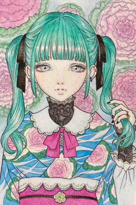 #水彩の魔術師の集い「私は大正ロマンの魔術師です」遅れましたが素敵なタグに便乗させていただきます着物の女の子を描くのが好きです 