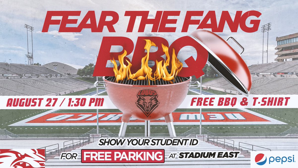 Reminder to @UNM students about today’s Fear The Fang BBQ! See you at University Stadium!