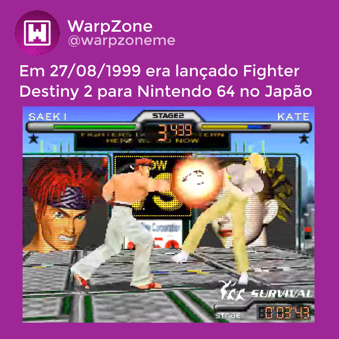 WarpZoneMe's tweet photo. Completa hoje 23 anos. Em 27/08/1999 era lançado Fighter Destiny 2 para Nintendo 64 no Japão. #N64 #FighterDestiny #Retro #Retrogame #WarpZone https://t.co/IxRcg36Es1