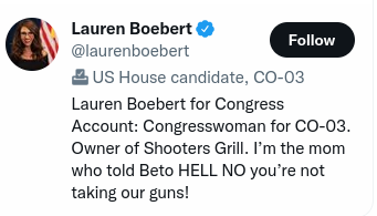 A screenshot of <a href="/laurenboebert/">Lauren Boebert</a> twitter is totally LOL! Her nasty is grill is closed down and Beto has far more respect than she will ever know. She is a complete loser, posing as a decent American. Rotten to the core: