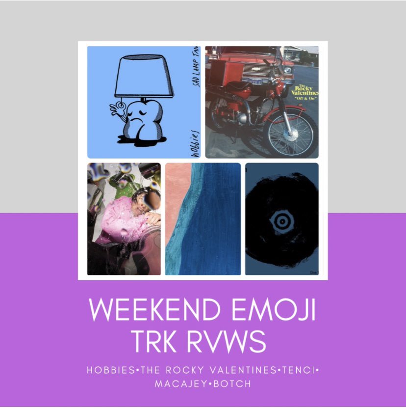 SMALLALBUMS's tweet photo. WEEKEND EMOJI TRK RVWS!

every weekend we bring u 5 fresh Emoji TRK RVWS on our Home Page!

+ playlist!

this week:
Botch 🩹 🤕 
The Rocky Valentines 🪨 ❤️ 
Macajey 🌊 🕯
Benoit &amp; Sergio👟🥾
Hobbies 🕹🪁

READ THEM HERE⬇️
https://t.co/9lQ4KS4yBr 🎈🐜 https://t.co/sdKQxyPtzo