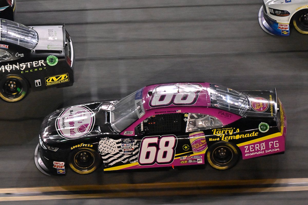 XfinityRacing's tweet photo. @brandonbrown_68 reunited with Larry's Hard Lemonade and finished 4th.

Brown has a top five in two of his last four races in the @BMSRaceTeam No. 68. https://t.co/e7NJrPZ8L5