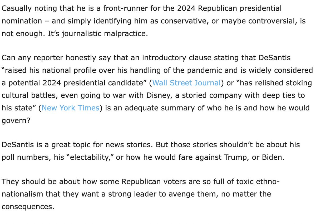 jayrosen_nyu's tweet image. "Coverage of Ron DeSantis shows the media has learned nothing from Trump." By @froomkin. presswatchers.org/2022/08/covera…