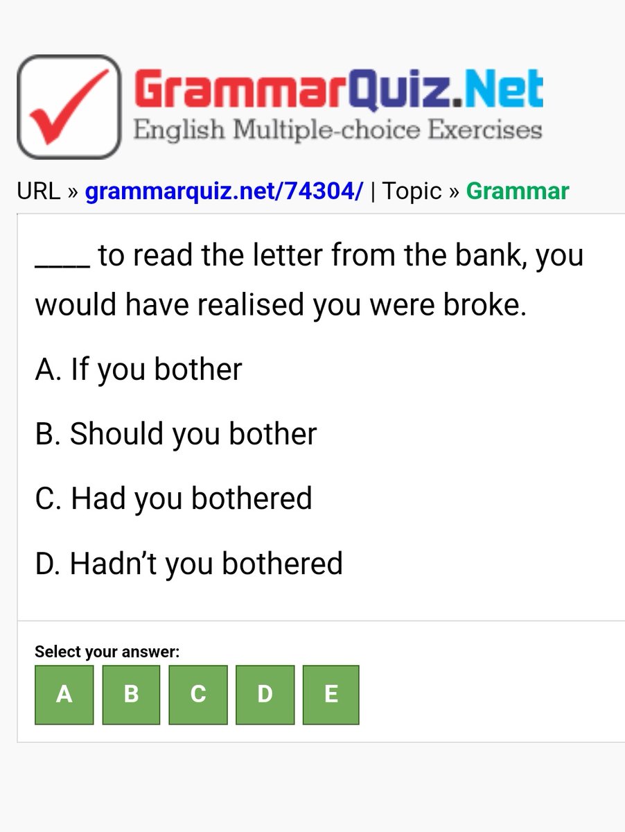 grammar_quiz's tweet photo. What is the correct answer?

https://t.co/deEWLqFSXR

 #englishgrammar #englishgrammartest #englishgrammarquiz #englishgrammarexercise #englishclub #quizoftheday #englishcourse #englishlanguage #easyenglish #toefl #toeic #ielts https://t.co/LCJsKp8NWG