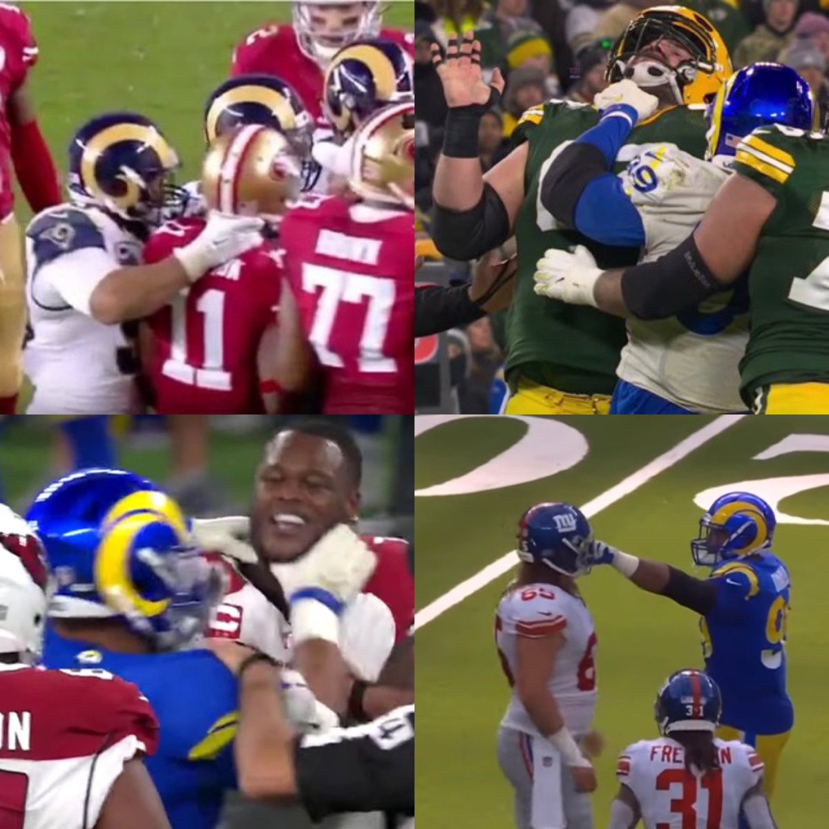 NFLMemes's tweet photo. "I can't believe Aaron Donald would rip off another player’s helmet and attack him with it.” 

Also Aaron Donald: https://t.co/9zKbOGILKC