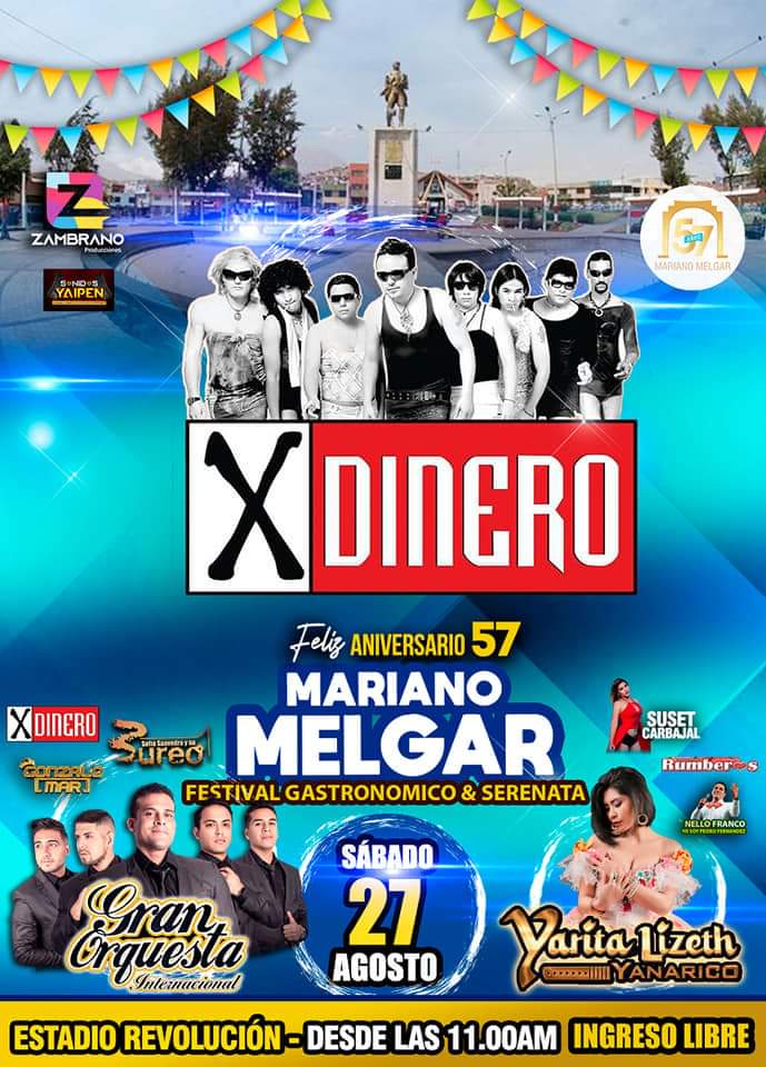 Feliz 57 aniversario Mariano Melgar hoy te cantamos en tu serenata nos vemos a las 6:00 pm. en el estadio Revolución 🎉🎶🎷🎺🎸.
#XDINERO #Arequipa #MarianoMelgar