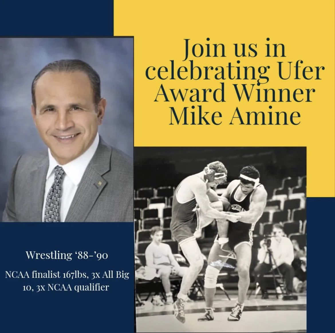 Congratulations to Wolverine alum @mike_amine, who was announced yesterday as the 2022 recipient of the prestigious Ufer Award, presented in recognition of outstanding service to the Univ of Michigan and Letterwinners M Club (@MLetterwinners). 👏 RELEASE: myumi.ch/84Ry3