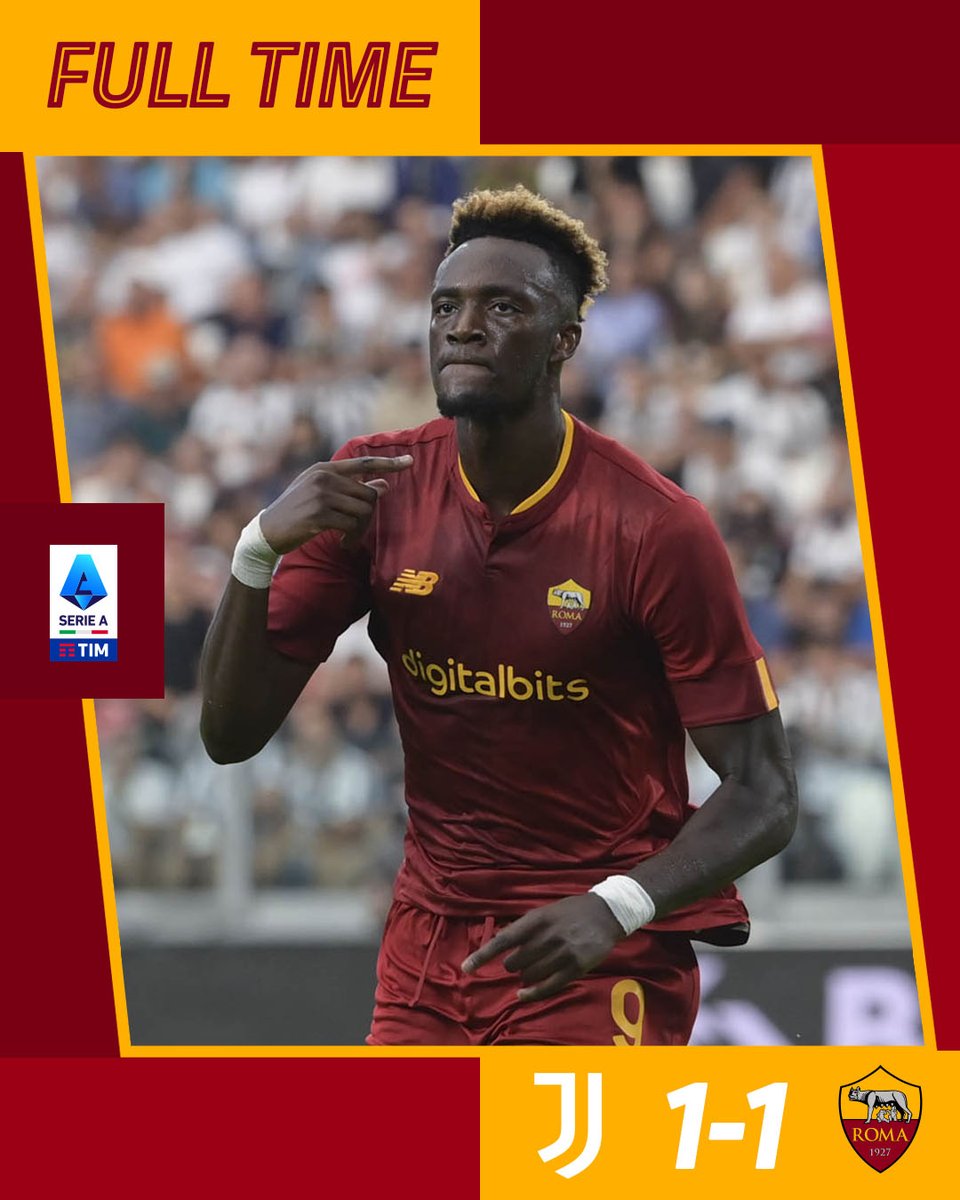 OfficialASRoma's tweet photo. Triplice fischio! 

Nella ripresa troviamo il pareggio con Tammy 💪

DAJE ROMA 💛❤️

#JuveRoma #ASRoma https://t.co/D4cqS4w7bG