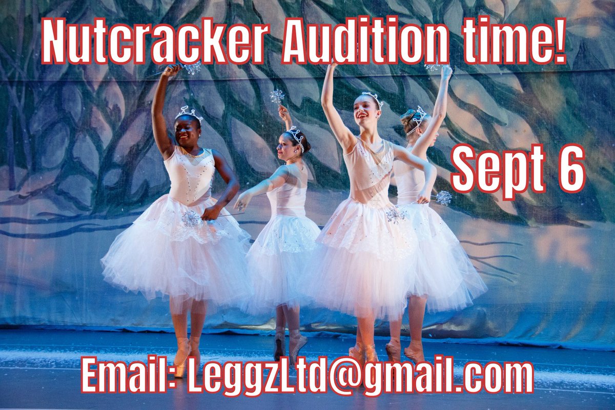 LeggzLtd's tweet photo. Nutcracker Auditions
-Dancers ages 6 & Up
-date: Sept 6
-performances Dec. 2 - 4 at @madisontheatrervc
-Email now for your audition; LeggzLtd@gmail.com
-Open to All Dancers from All schools
#nutcrackerballet #audition #balletaudition #nutcrackerauditions #dancekids #Dance https://t.co/ZeXx2zaMjK