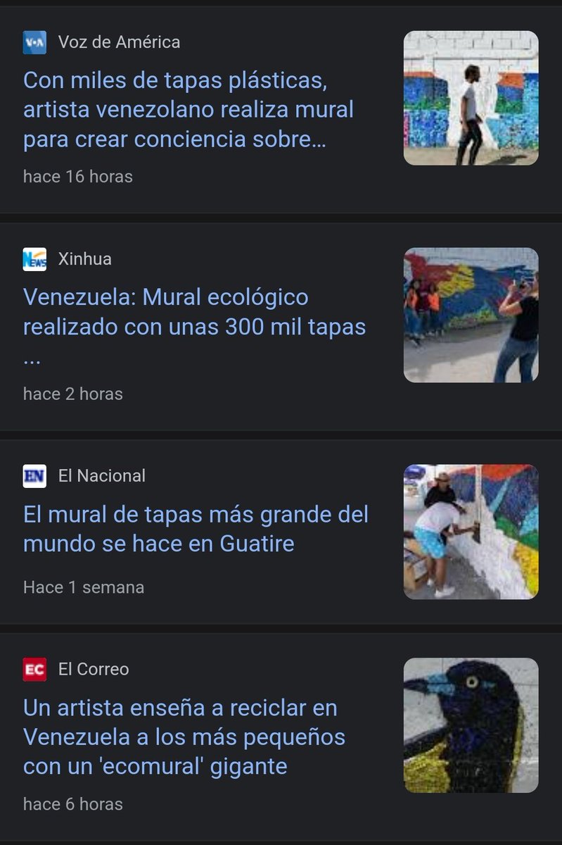 Olivarescfc's tweet photo. Así despertamos. Medios de todo el planeta están reseñando el mural de Guatire.

Indonesia, España, Reino Unido, Argentina; en todo el mundo se habla de Venezuela como un ejemplo de arte y reciclaje en este momento. https://t.co/XvGi5MXAub