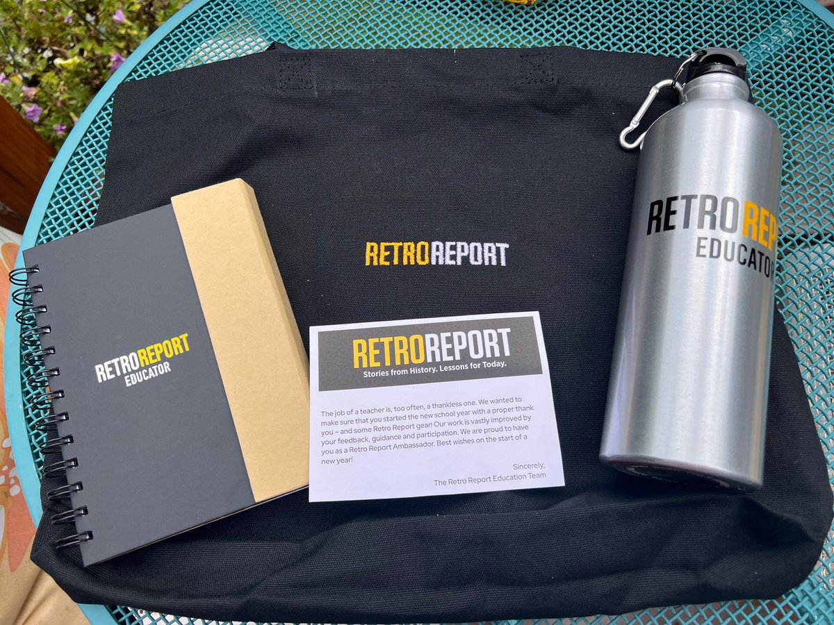 MrShaneGower's tweet photo. I am thrilled to be a Teacher Ambassador for @retroreport! They have amazing resources & award winning short documentaries on a variety of topics! Thank you for this awesome back to school swag bag! Just in time for my first day back on Monday! #RetroReport #socstudme #sschat https://t.co/G3xDziqL4a