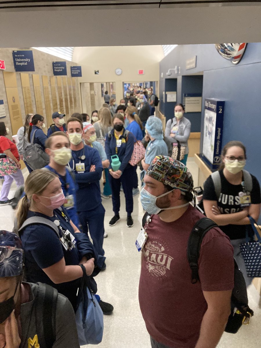 umpncStrong's tweet photo. 📢📢📢 #Nurses turned out #UnionStrong this morning at our first voting session! We are voting to authorize a #ULPstrike in response to and protest of management's ongoing pattern of ULPs. That's a looooong line of nurses right there. https://t.co/eF6BFXnMVw