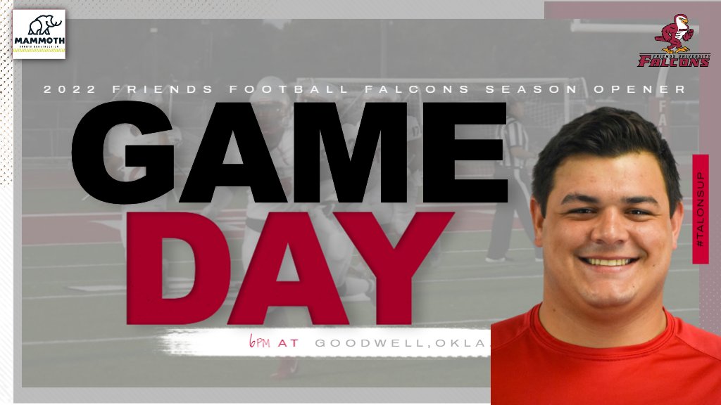 Season-Opening Football GAMEDAY!!!
A new era of Falcon Football starts today!
Coaching debut of <a href="/CoachHarrisonFU/">Coach Harrison</a>!
🏈<a href="/FalconsFU/">Friends University Football</a> vs. <a href="/OPSUAthletics/">OPSU Aggie Athletics</a> 
⏰6 pm
📍Goodwell, Okla. 
📺bit.ly/3e1JY8l
GO FALCONS!!! #TalonsUp