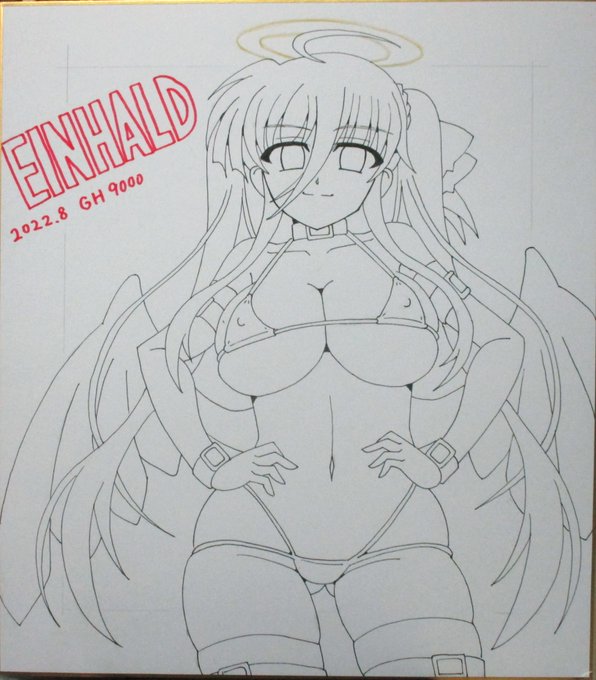 夏の色紙、天使ハルにゃん描いてます! 