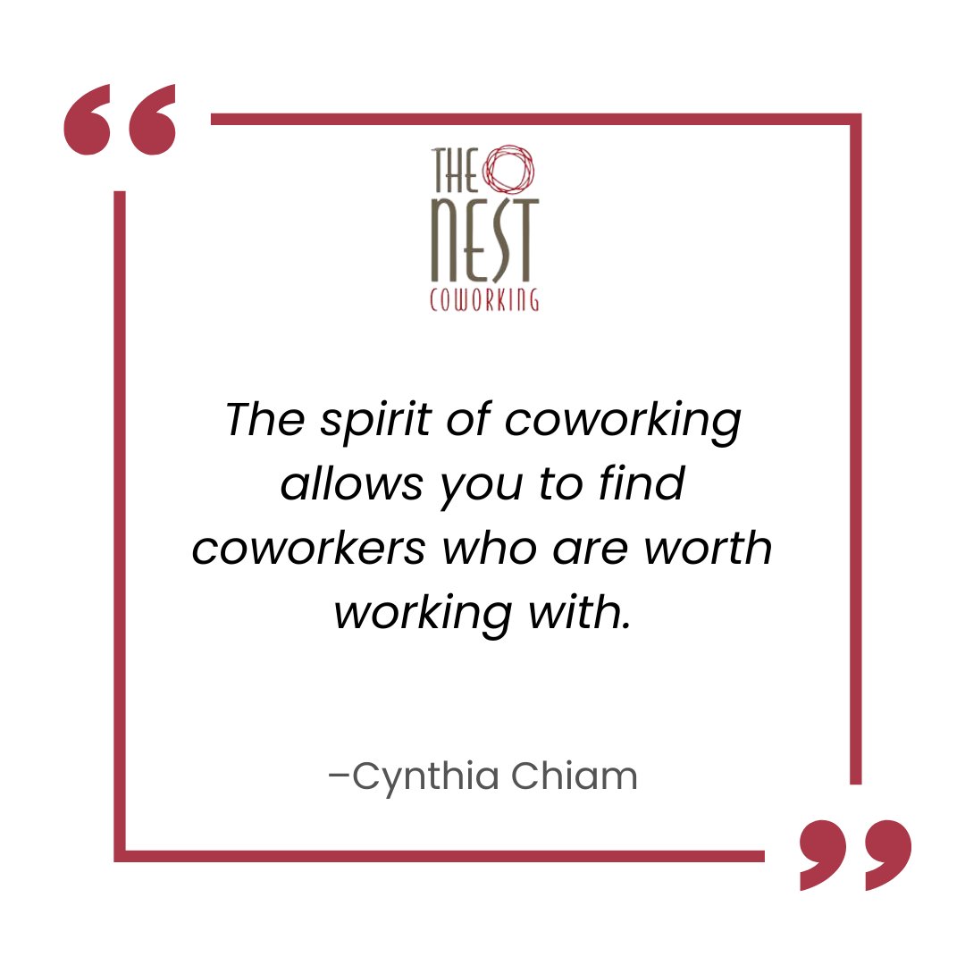 workthenest's tweet photo. "The spirit of coworking allows you to find coworkers who are worth working with."

–Cynthia Chiam

Where great ideas are hatched. 🐣 Click the Link in Bio

#TheNestCoworking #coworking #coworkinglife #coworkingcommunity #productivity https://t.co/H8Xgv8z8E0