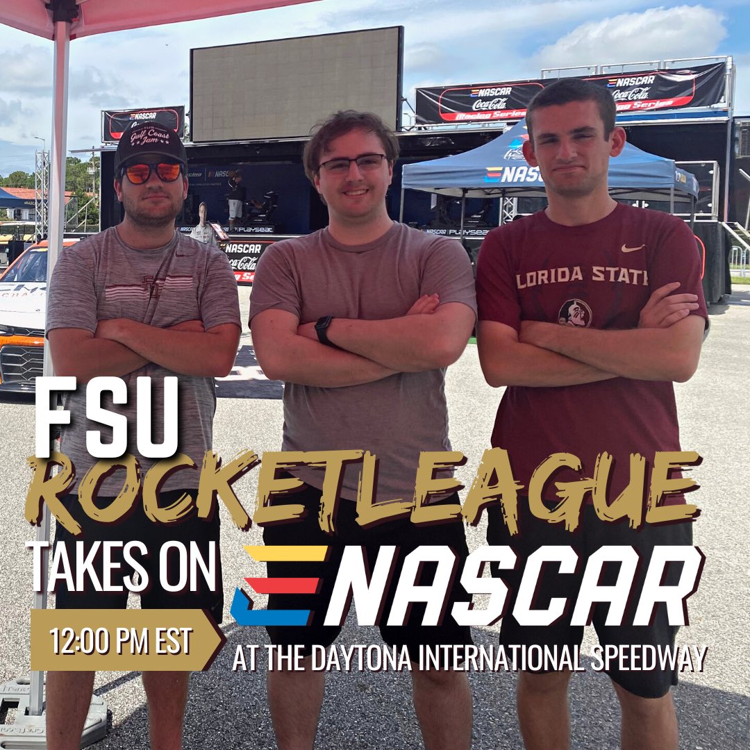 TODAY AT NOON our very own #FSURL is competing in the @eNASCARCocaCola tournament at the Daytona International Speedway! Good luck to Wabbit, Fries, and Dekx!