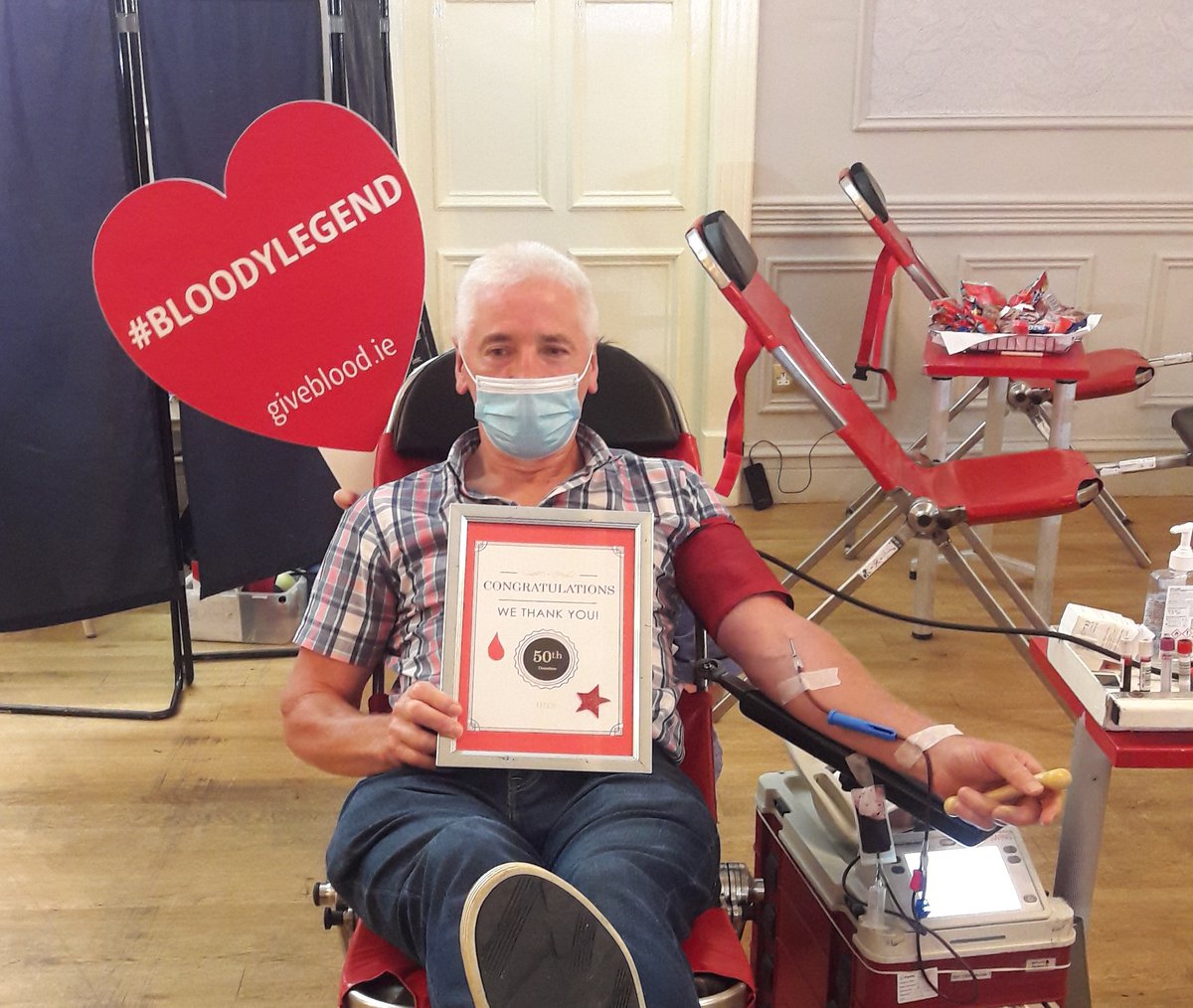 Giveblood_ie's tweet photo. Many thanks & congratulations to Bill O'Hara on giving his 50th lifesaving blood donation at Finnstown Castle Hotel this week. It's a fantastic milestone to reach. Thank you from all in the IBTS. #WeCountOnYou #Giveblood #Lifesaver #Thankyou #50timer โค๏ธ https://t.co/Lyp0Ik75wP