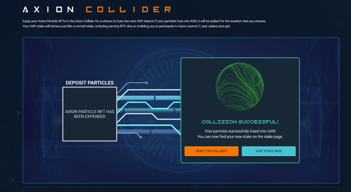 axion_network's tweet image. Collisions = Free #Crypto
Here is your chance!
axion.network/collider

When you buy in the Accelerator, you earn a Particles #NFT. The #NFTs contain Particles that multiply the $AXN you bought up to 10x, with a max bonus stake of 50 Million!

#Cryptocurrency #BSC #ETH #BTC #DeFi