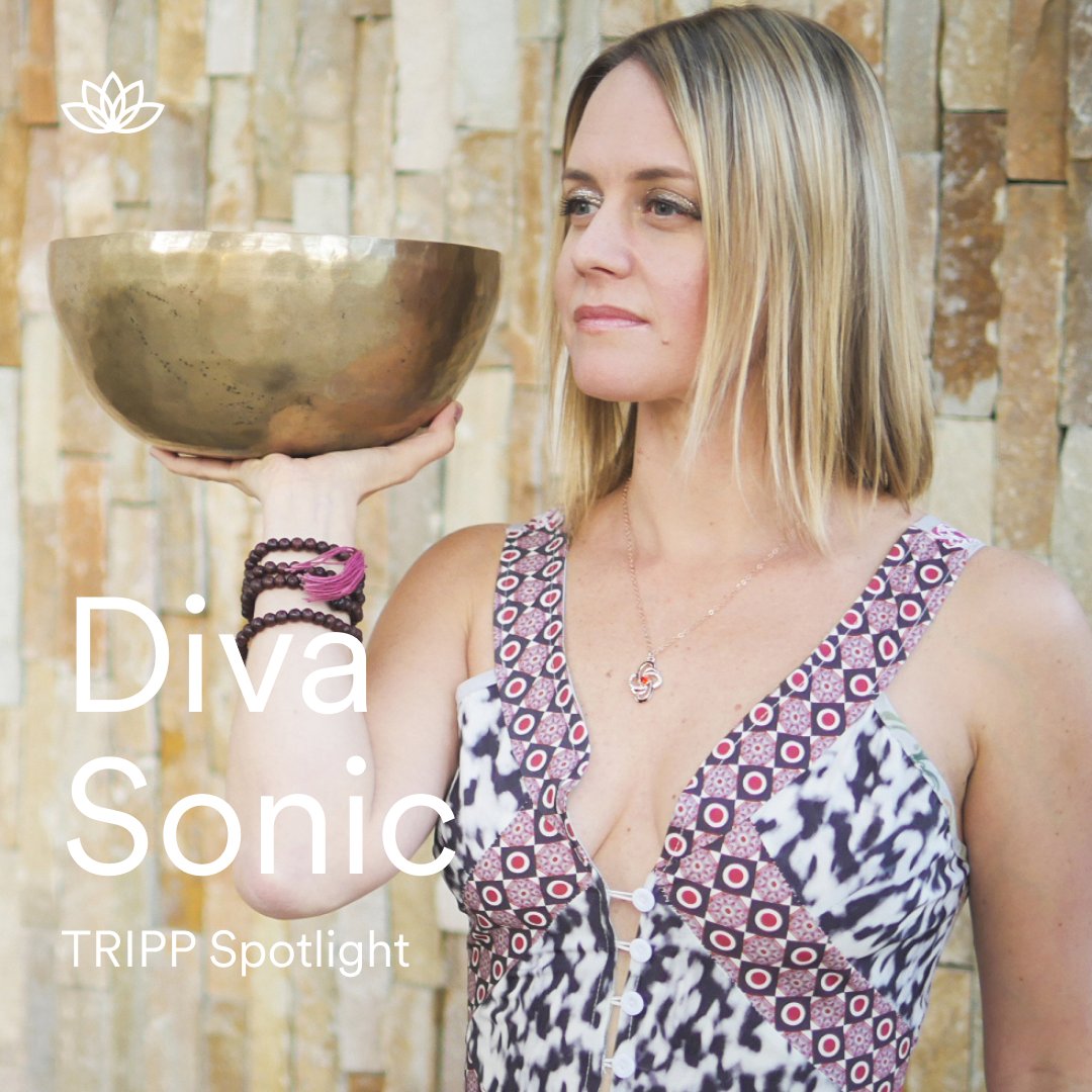 TRIPPVR's tweet photo. TRIPP Mobile Artist Spotlight:  @Divasonic 
The 2nd best thing to actually being physically present in one of her soundbath performances is to listen to her amazing creations on TRIPP Mobile's app.  ❤️
TRIPPMobile👉
iPhone
https://t.co/Yzz3NmVDNb
Android
https://t.co/q992X8iSN9 https://t.co/14SXUFaqMC