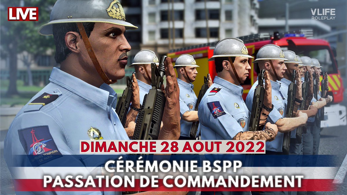 vLifeRoleplay's tweet photo. [🔴#EditionSpéciale] Retrouvez-nous demain soir à partir de 20h45 sur notre chaîne #twitch pour une cérémonie de passation de commandement #BSPP 🚒
 
➡️ https://t.co/u24WmciSz5 https://t.co/nHfbHV29Eb