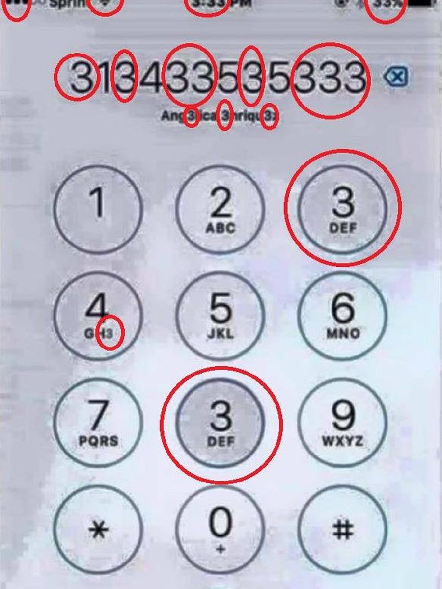 Solución pantalla de móvil: En realidad se ven un total de 19 números '3' en este particular móvil, pero algunos con mucha imaginación cuentan también las tres rayitas de la cobertura y la del Wi-Fi.