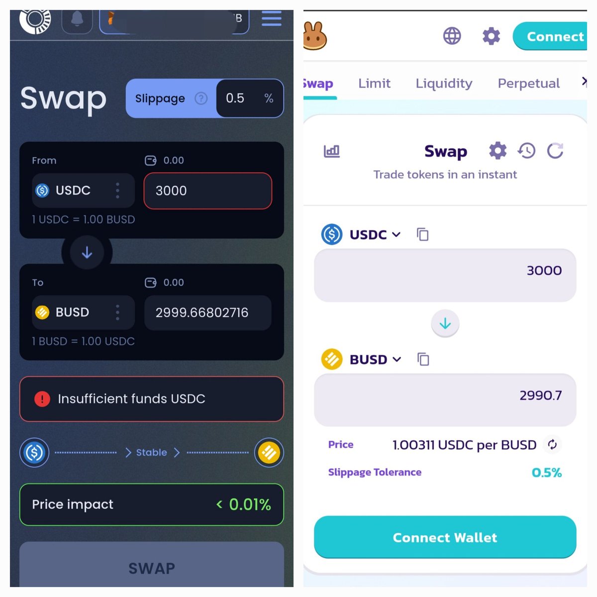 #StableCoin exchange.

From #usdc to #BUSD 

<a href="/Coneswap/">Cone.Exchange</a> vs <a href="/PancakeSwap/">PancakeSwap</a>