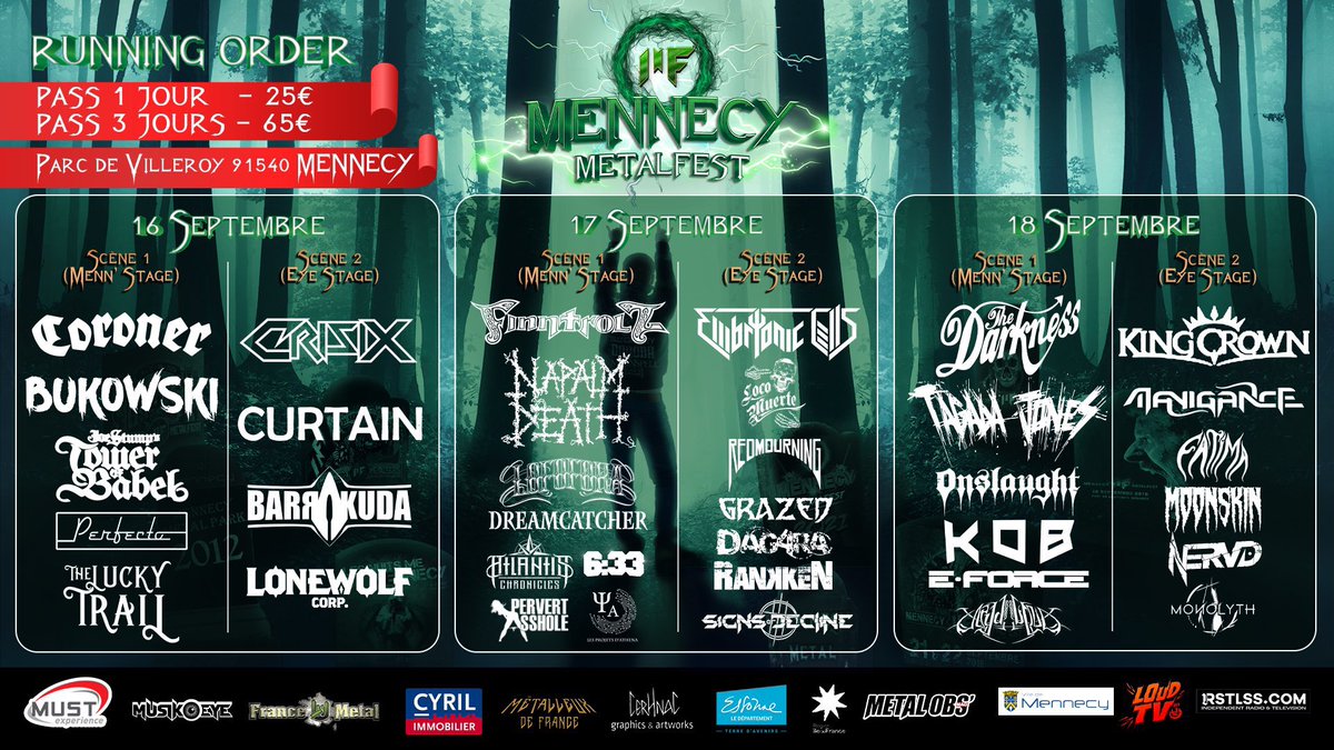 JPDugoinClement's tweet photo. 🤘🏻 Le 10ème @MennecyMetal Fest, ce sera les vendredi 16, samedi 17 et dimanche 18 septembre avec plus de 30 groupes sur les deux scènes du festival.
🙏🏻 Merci au bénévoles aux agents municipaux de @MennecyCom et à tous nos partenaires sans qui rien ne serait possible 🎶 https://t.co/rQlZmwapah