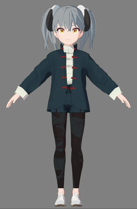 Unityへ持ってきた。ルック詰める前にセットアップしようかな。デフォルトポーズ&無表情だとモチベが上がらない…そろそろ笑顔になってほしい。 