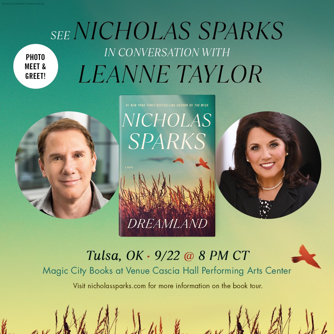 Looking forward to visiting more of the South on my #DreamlandBookTour with a stop in Tulsa, Oklahoma on 9/22 where I’ll be joined by guest host <a href="/LT6ITM/">LeAnneTaylor</a> from <a href="/NewsOn6/">News On 6</a>! Tickets: bit.ly/nsdtulsa

#Dreamland Novel Pre-Orders: bit.ly/nsdreamland