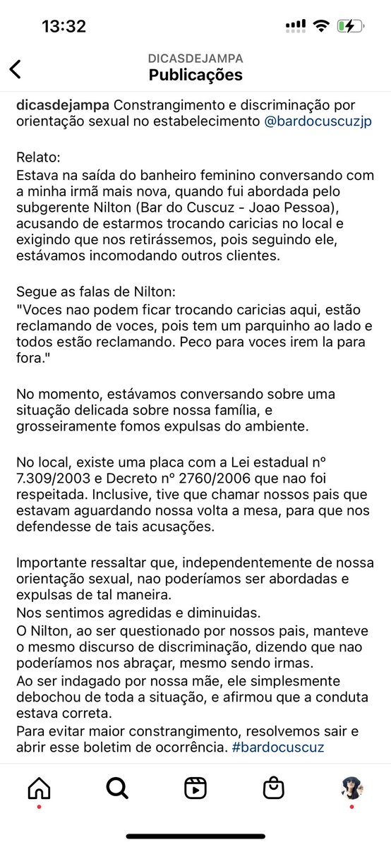 s2AlineMelo's tweet photo. Fui pedida para me retirar do @BarDoCuscuz João Pessoa ontem, enquanto abraçava minha irmã. O subgerente Nilton insinuou que estávamos trocando carícias. #homofobia #crime #homofobiaecrime https://t.co/YrmTfR5KLI