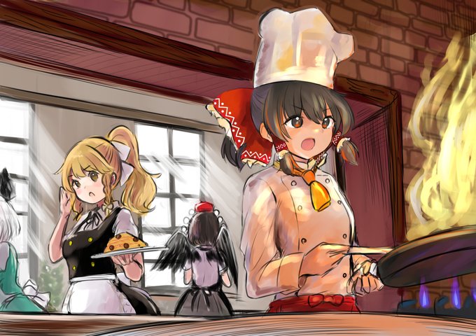 ミカドさん(@841Gaming )支援絵
シェフ霊夢さん&amp;ウェイター魔理沙さん 