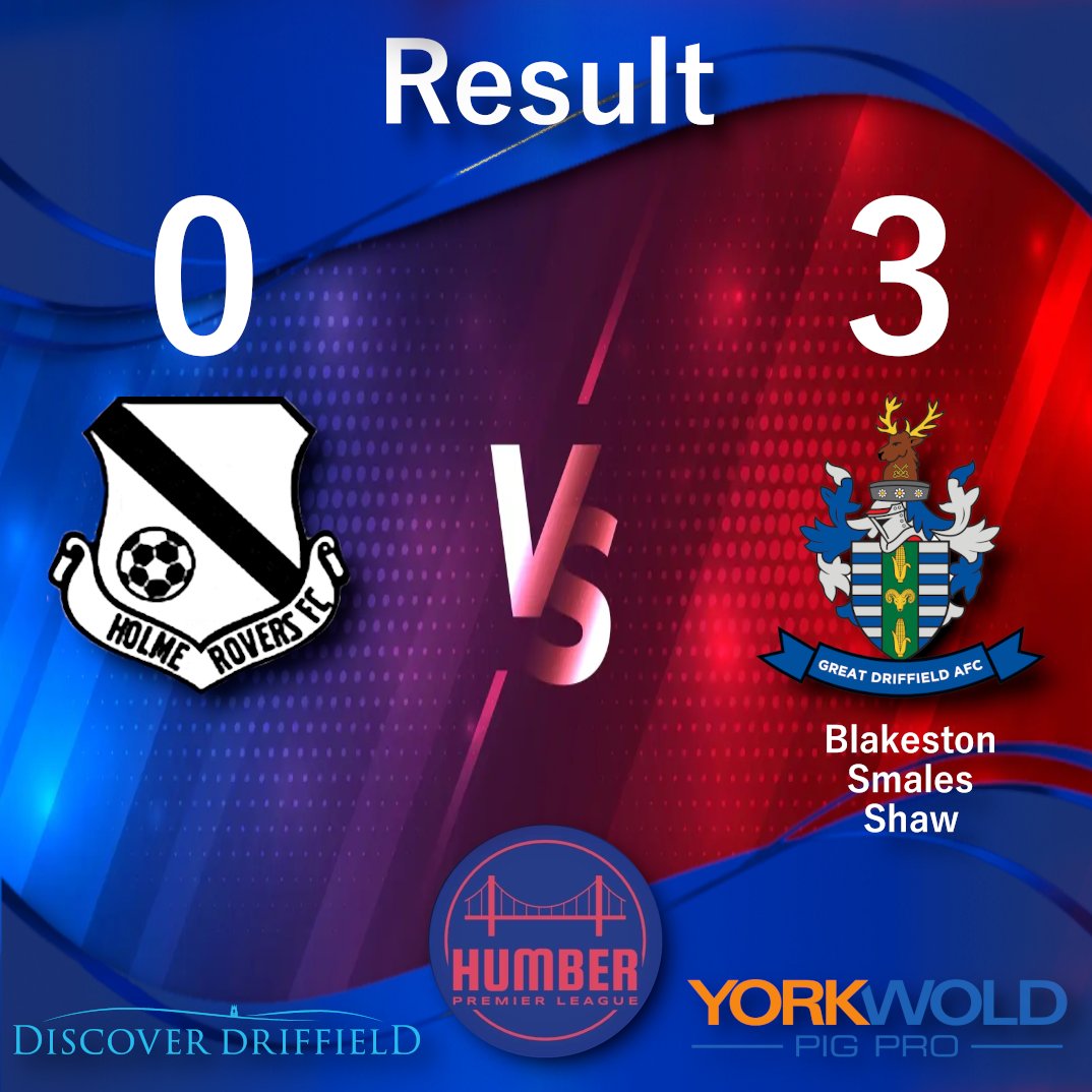 GreatDriffAFC's tweet photo. What a result! A really tough away fixture and the lads came up with the goods against newly promoted  Holme Rovers FC 
@Blakeston91   @JordSha1  and @HarveySmales1 
scoring
Our thanks to @hrfc3  and we wish them good luck for the rest of the season
Well done lads. https://t.co/IIKvoLgSjT