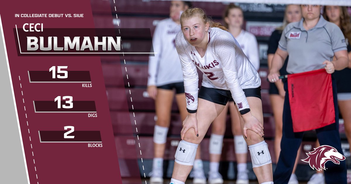 What a debut for the freshman 😱

<a href="/Bulmahnceci/">ceci bulmahn</a>'s 15 kills are tied for the most by a Saluki freshman in a season opener in program history.