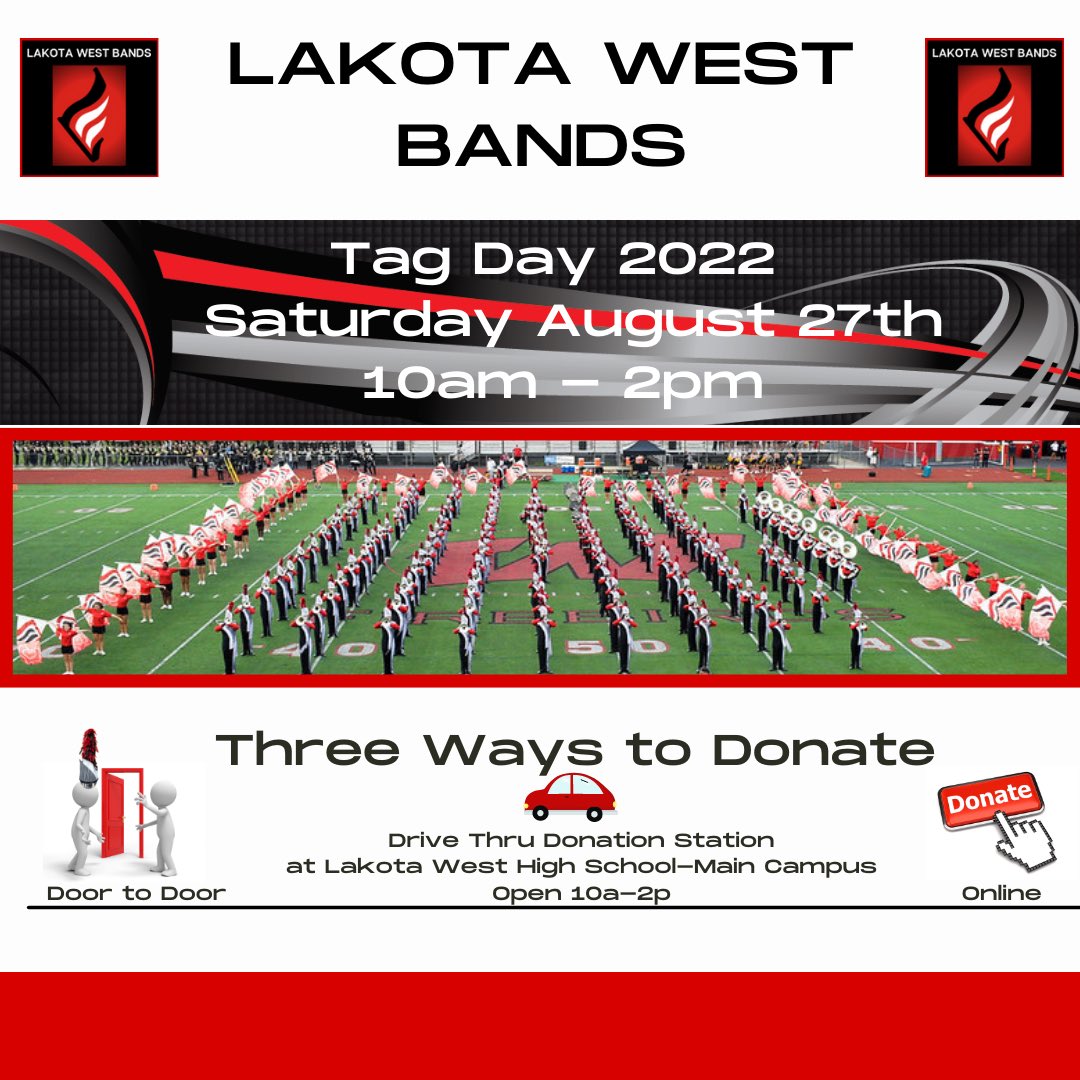 lakotawestbands's tweet photo. Today is Tag Day! Please consider a donation to help all things Lakota West Bands! It looks like some neighborhoods are getting a song or two as they spread out across West Chester! Donate online here too! https://t.co/uSuFWb4sQG https://t.co/O7IBpqLErQ