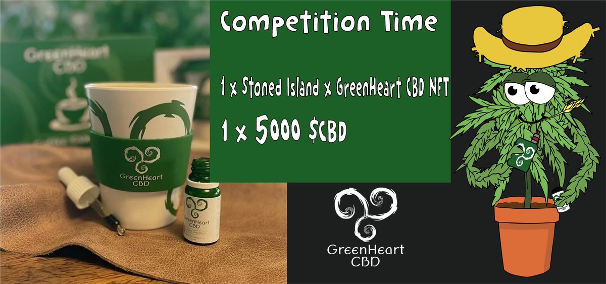 📣 COMPETITION 📣

For your chance to win:

🌿 1 x Stoned Island NFT
🌿 1 x 5000 $CBD 

Complete the following:

1️⃣ - Follow both <a href="/StonedIslandNFT/">Stoned Island🪴</a> and <a href="/greenheart_cbd/">Greenheart CBD</a> 
2️⃣ - Join both:
discord.com/invite/Wd5Ev4A…
t.me/greenheart_cbd
3️⃣ - Like and Retweet 🔄

GOOD LUCK! ❤️