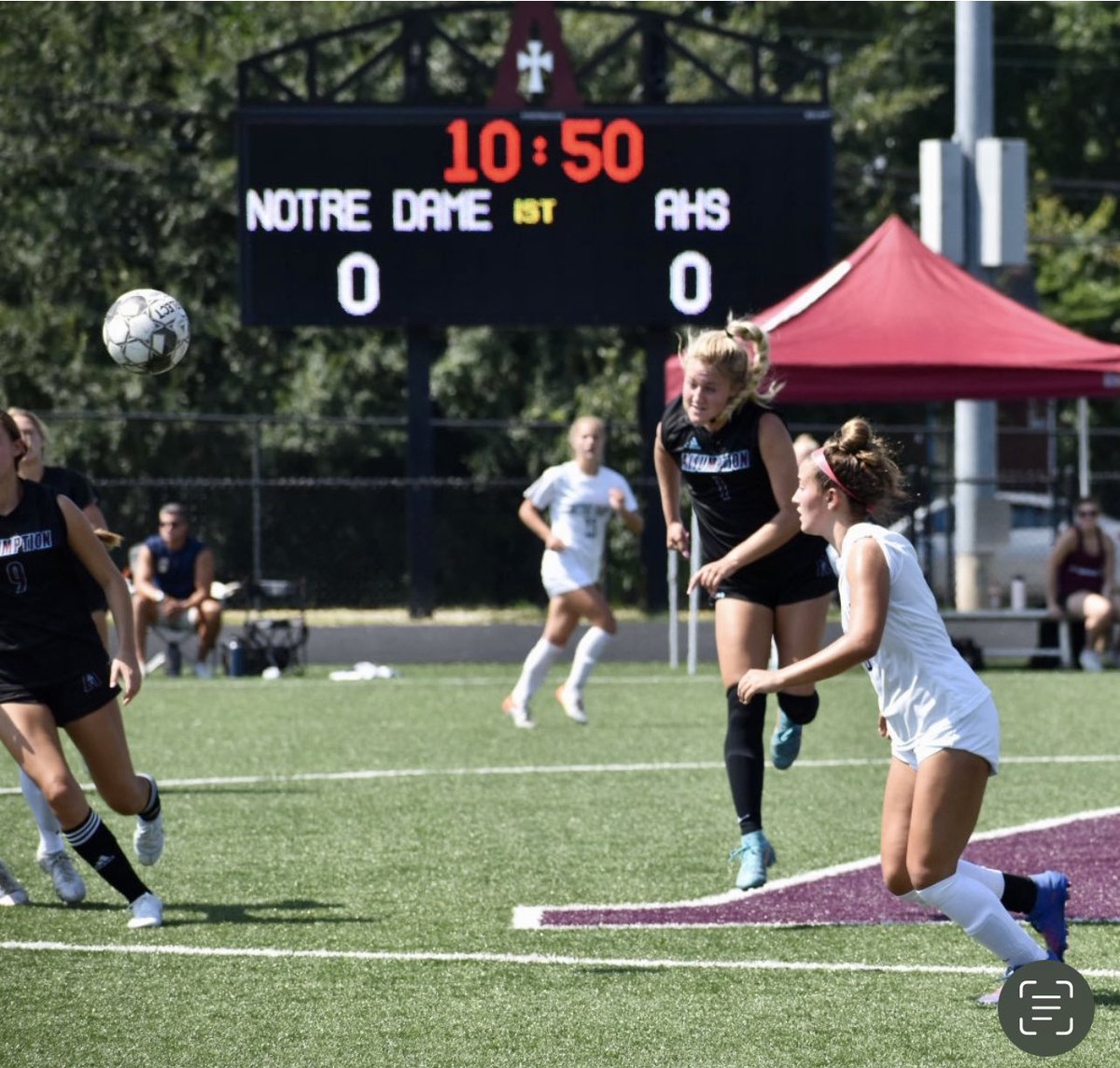 At the half of the AHS vs. Notre Dame  game… score is 0-0. <a href="/oliviahass_/">Olivia Hass</a> <a href="/SoccerAHS/">AssumptionSoccer</a> <a href="/RocketSportsAHS/">Assumption Athletics</a>