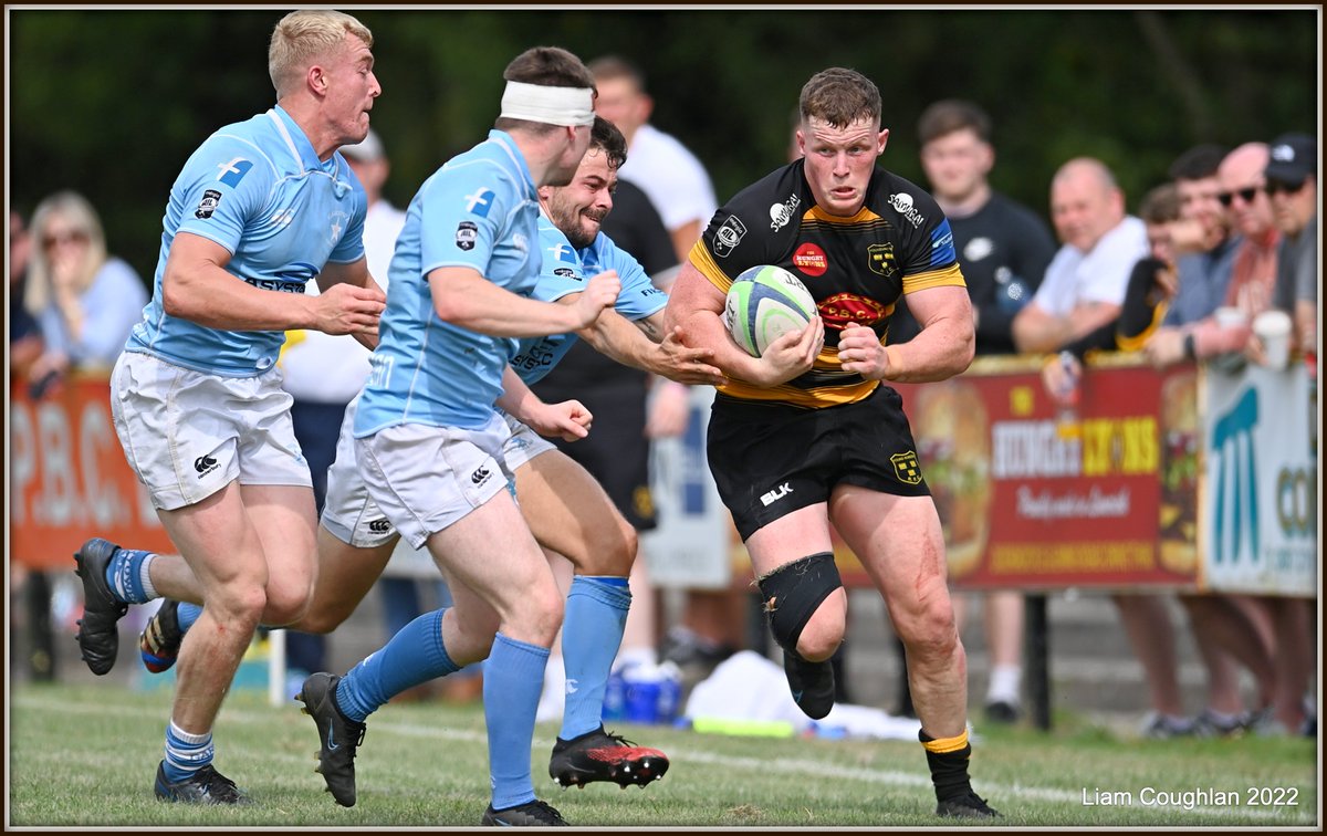 In a very open contest, <a href="/YoungMunsterRFC/">Young Munster RFC</a> scored last and decisively to overcome a spirited <a href="/GarryowenFC/">Garryowen FC</a> to advance to the next round of the Charity Cup. <a href="/GormanEvan/">Evan O Gorman</a> carrying hard here as he gets plenty of attention from three defenders. #IRFU #Limerick #CharityCup