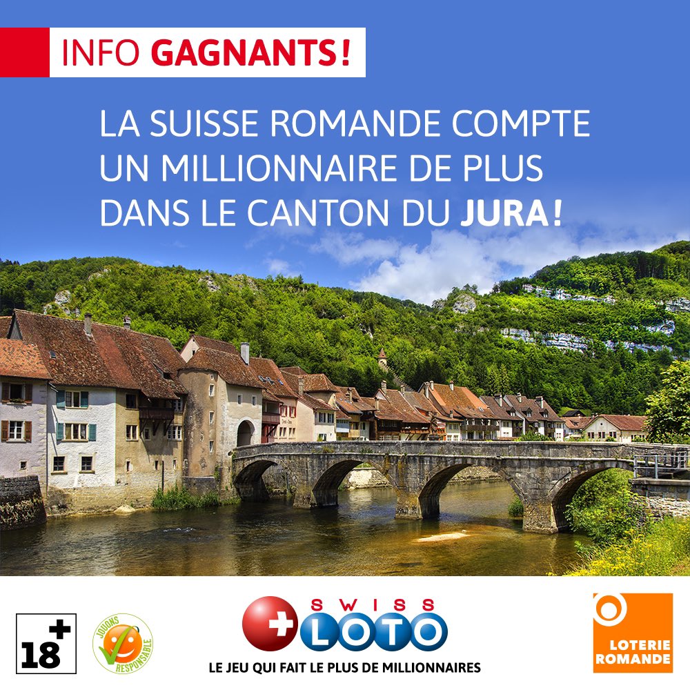 La Suisse compte un millionnaire de ➕ grâce au 𝗦𝗪𝗜𝗦𝗦 𝗟𝗢𝗧𝗢 ! Un chanceux joueur a coché les six bons numéros et remporte 1️⃣ million de francs ! 🥳 Résultats 👉🏻 bit.ly/3bIl1hy ➡️ Bulletin validé dans le canton du Jura, dans la localité de Porrentruy.