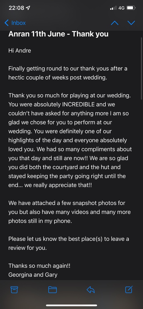 Swipe to read the review! >>> Amazing day for Gary &amp; Georgina's wedding at Anran Farm 🎷🤍