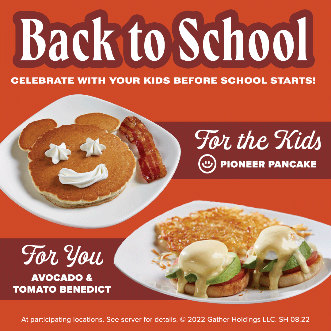 SharisPies's tweet photo. Treat your kids &amp; yourself to Pancakes &amp; Breakfast Entrees, before school starts! Order in store or online! https://t.co/d5hEYSER13