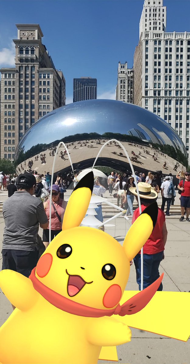EdwinPeng88's tweet photo. #Pheromosa getting photobombed in front of The Bean @ChooseChicago.

#Pikachu
#PokemonGOFest2022 https://t.co/L55ZR0tnD2