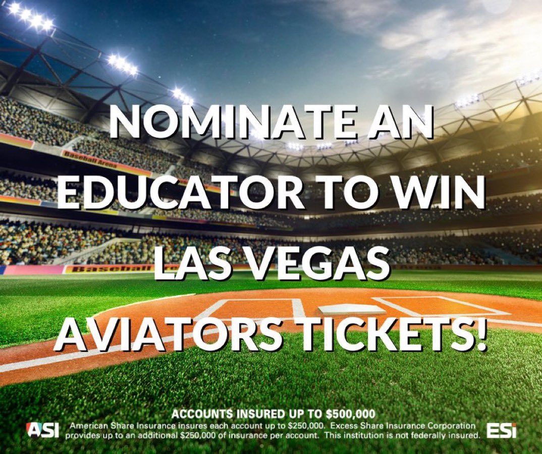 SilverStateCU's tweet photo. Time is running out to nominate your favorite educator to win a pair of @AviatorsLV tix in this month's #SSSCULovesEducators giveaway! ⚾
Visit https://t.co/3LFOhSm6rh to submit your nomination by 8/31.
#TeacherAppreciation #School #TeachersRock #TeacherLife https://t.co/KIWtifiS4y