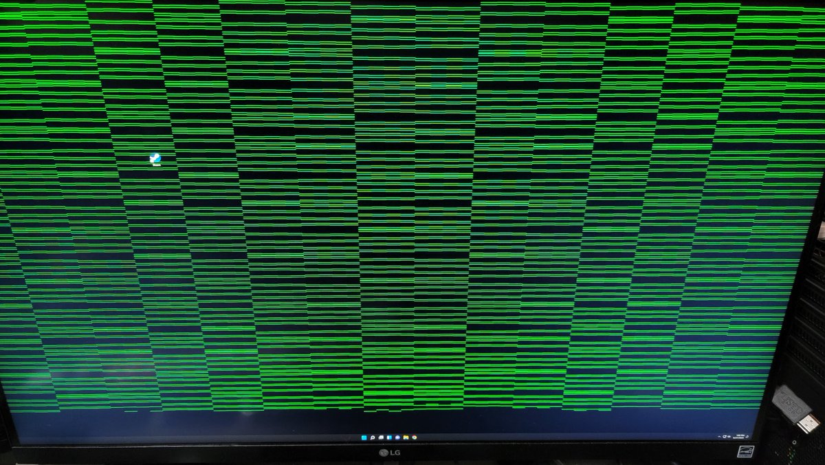 Whelp, finally had time to install my RMA'd GPU from <a href="/CYBERPOWERPC/">CyberPowerPC</a> and we've upgraded! Now my <a href="/GIGABYTEUSA/">GIGABYTE USA</a>  3060TI has green lines instead of red dots! Please send help!
