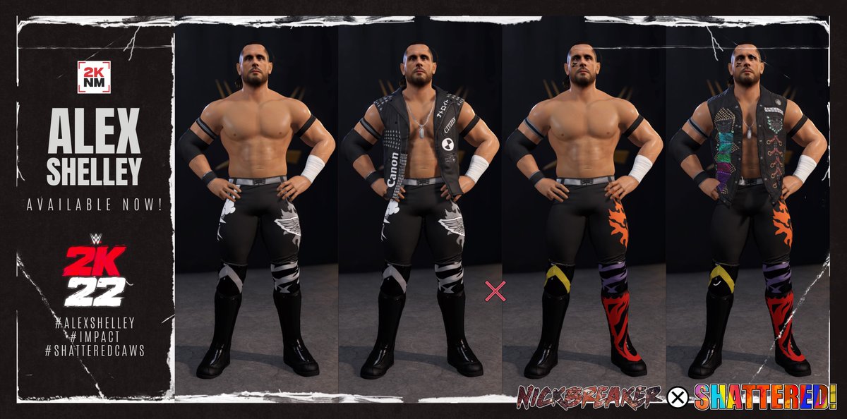 ShatteredCAWs's tweet photo. Alex Shelley is now available to download on Community Creations!

This was a massive team effort, with @NickBreakerNCO being my rock throughout the creating process.

And a big hand also goes to @Defract, as I used some of the textures from his CAW.

Search tags below!

#WWE2K22 https://t.co/nSQp8vTV9B